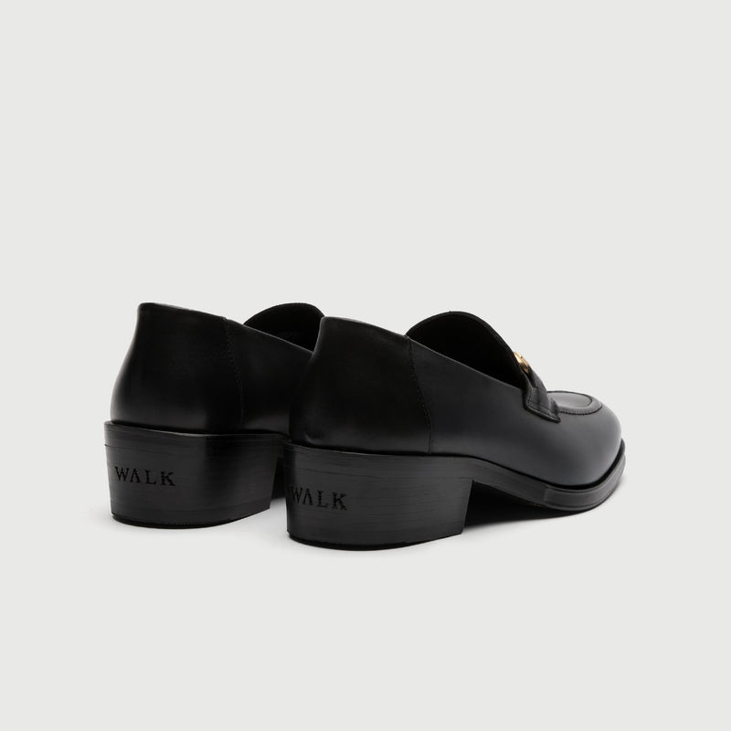 Black Leather Cuban Heel Trim Loafer
