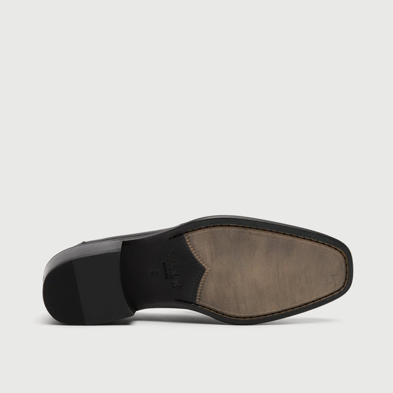 Black Leather Cuban Heel Trim Loafer