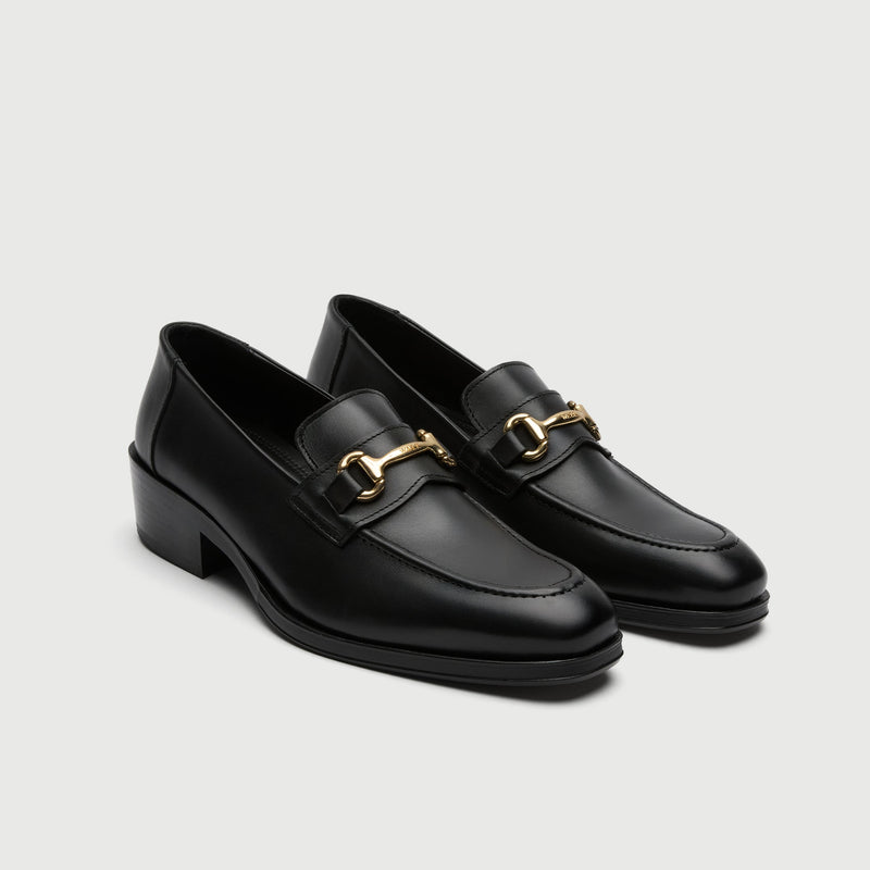 Black Leather Cuban Heel Trim Loafer