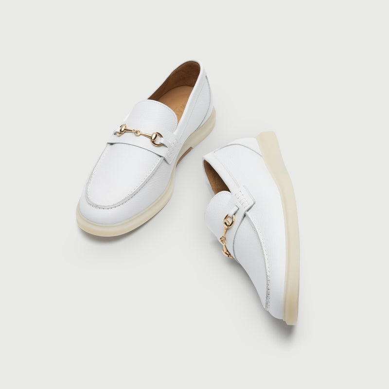 White Grain Leather Horse Bit Loafer