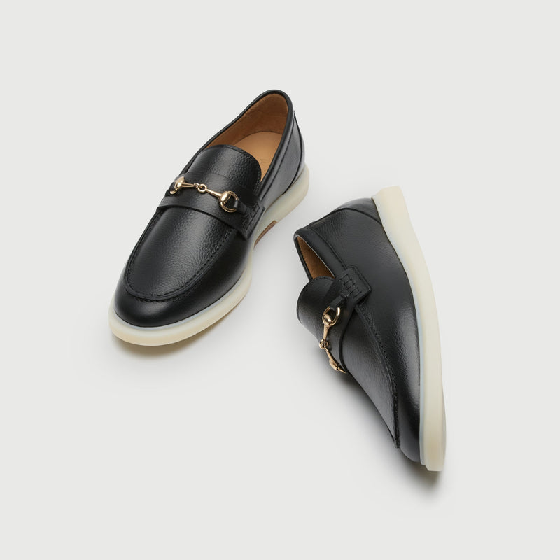 Black Grain Leather Horse Bit Loafer