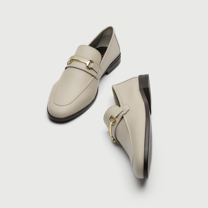 Off White Grain Leather Horse Bit Loafer
