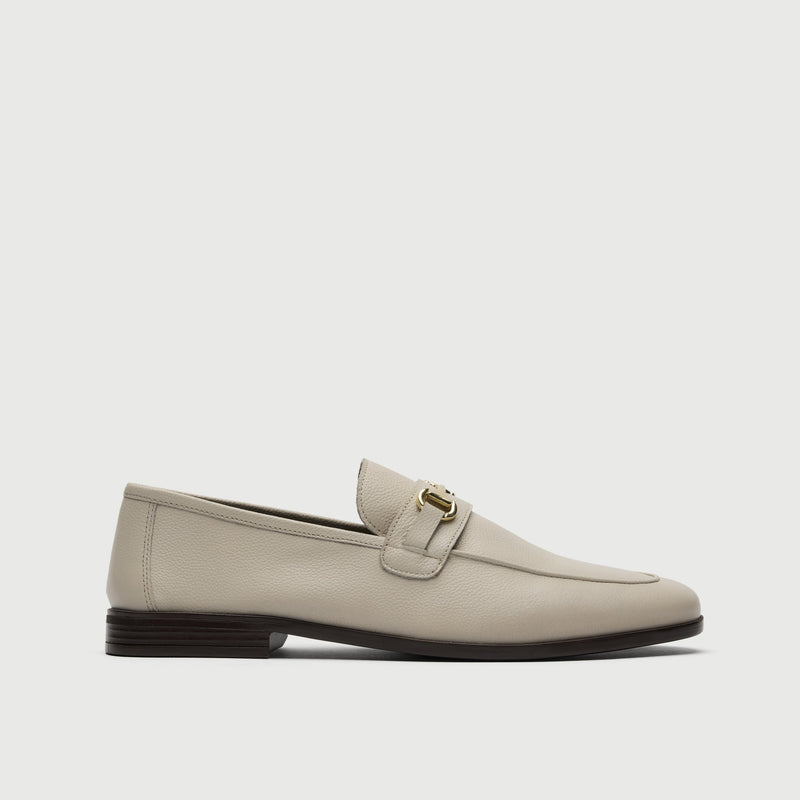 Off White Grain Leather Horse Bit Loafer