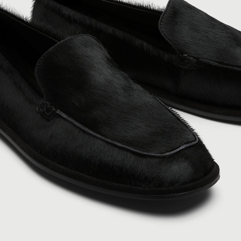 Black Pony Hair Slip On Loafer