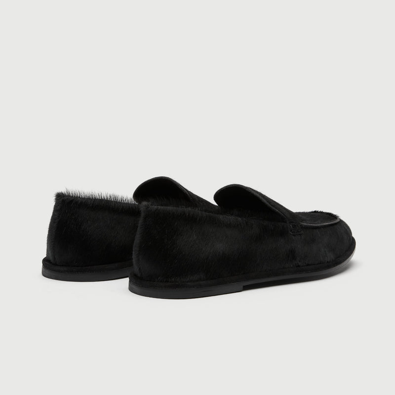 Black Pony Hair Slip On Loafer