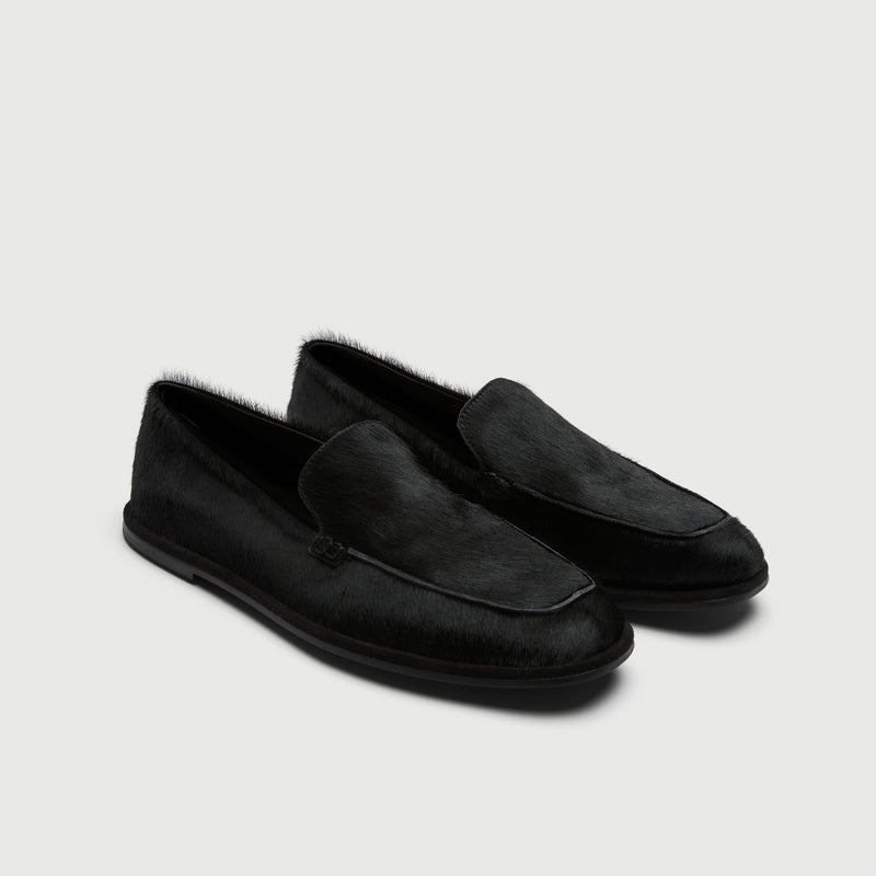 Black Pony Hair Slip On Loafer