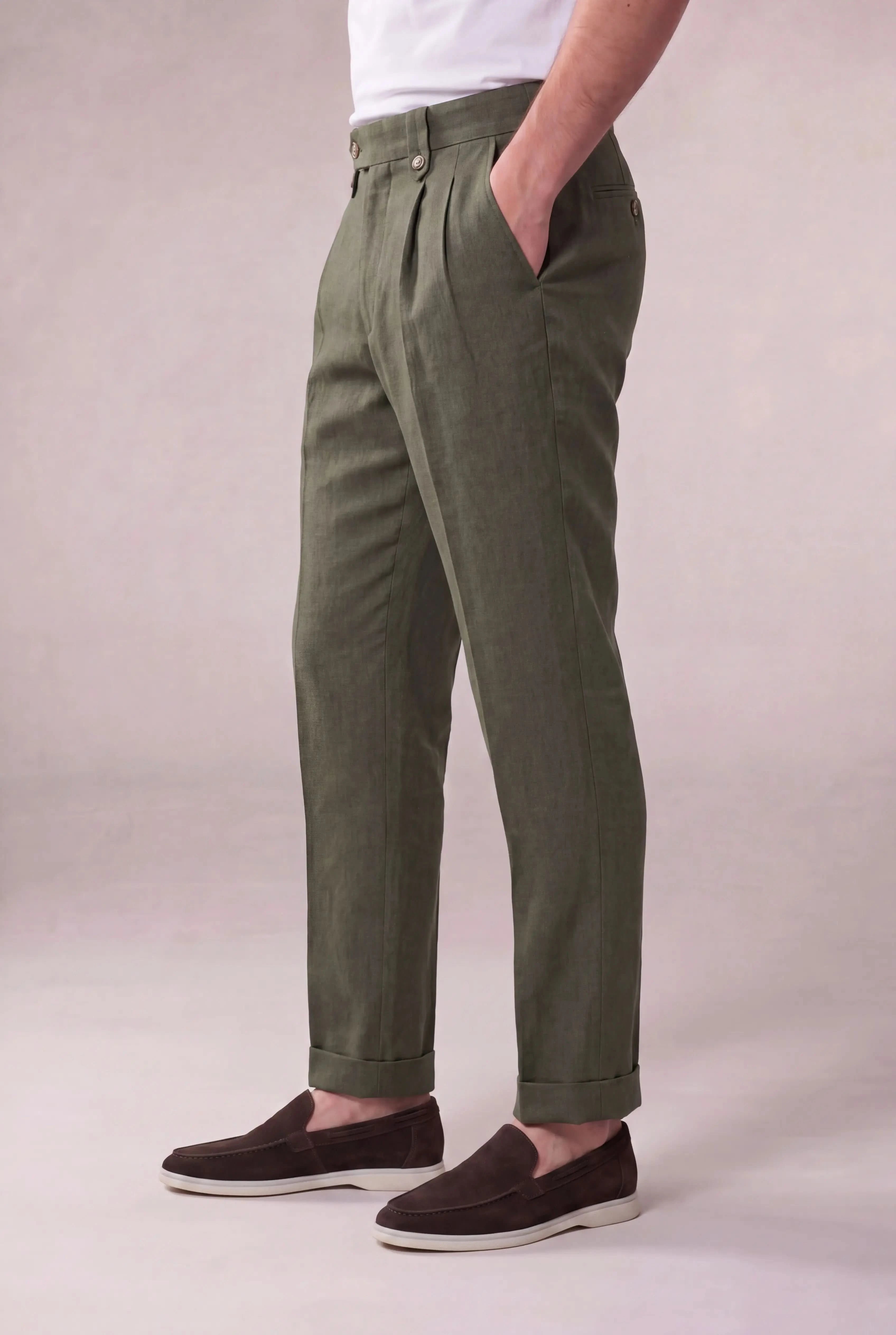 Brescino Pleated Trousers Olive