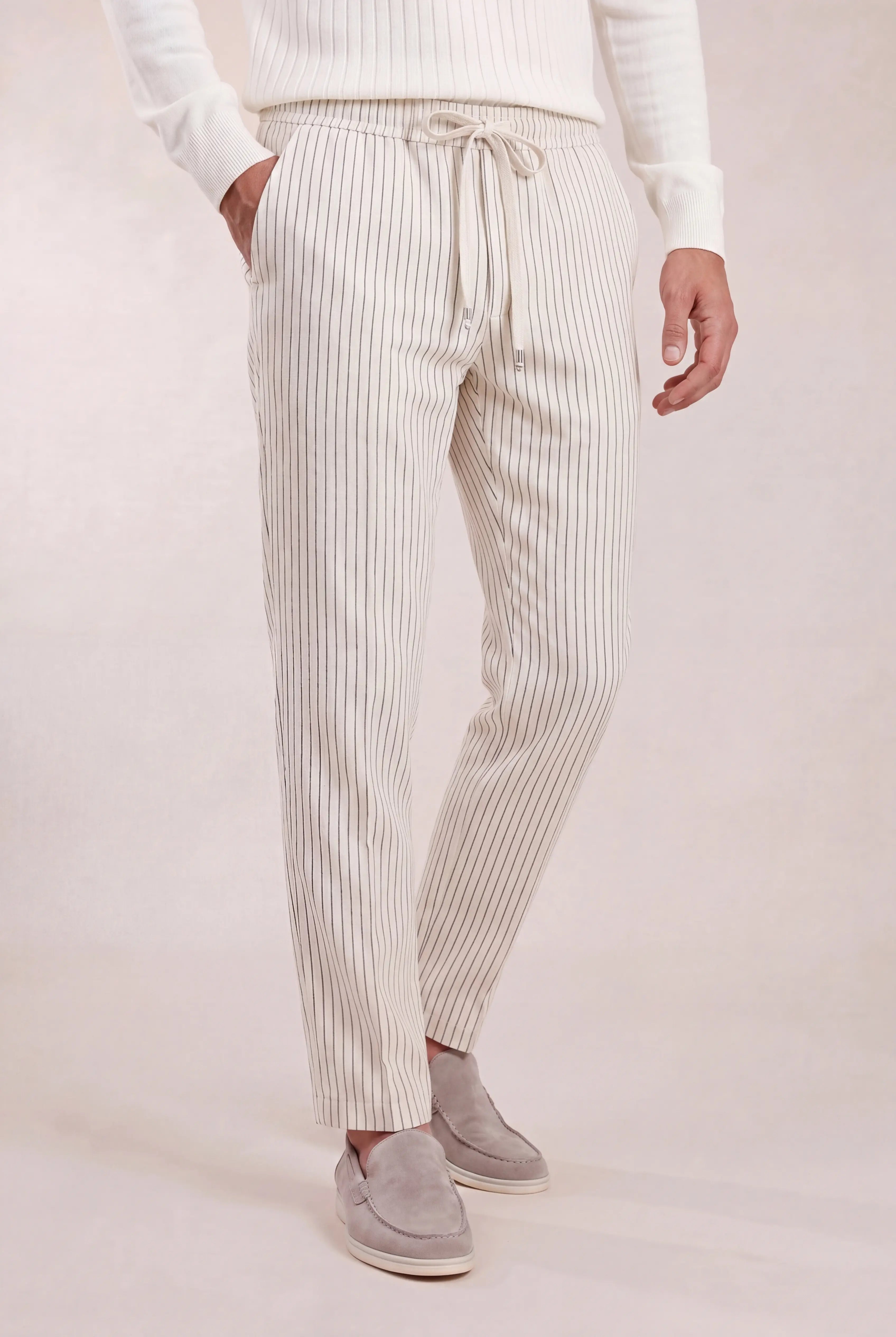 Nervino Striped Linen Trousers Beige