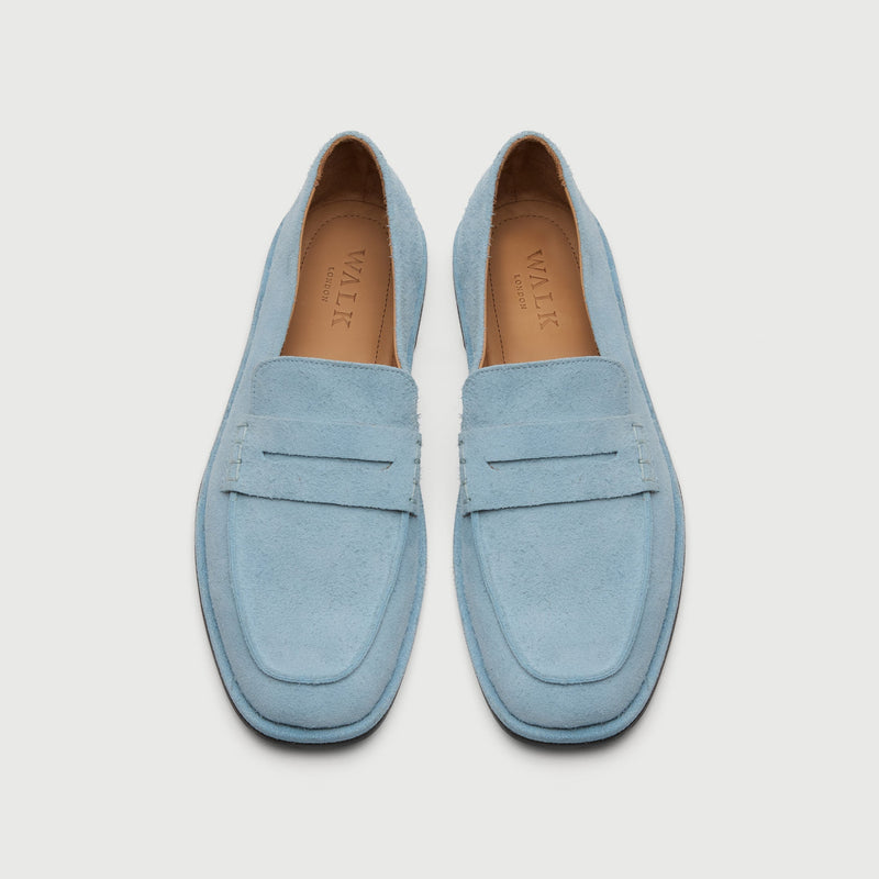 Pale Blue Suède Saddle Loafer