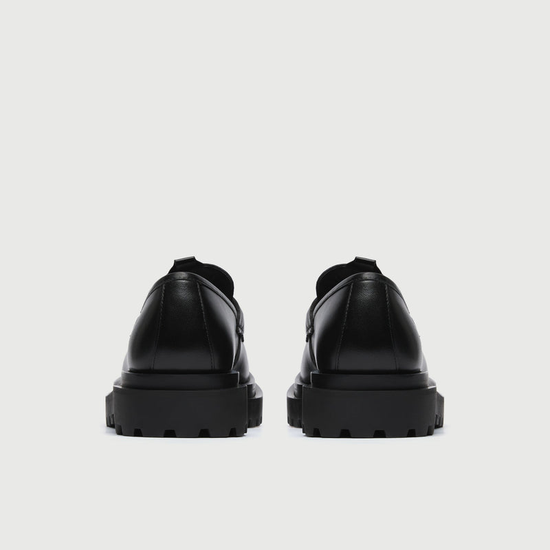 Black Leather Cleated Saddle Loafer