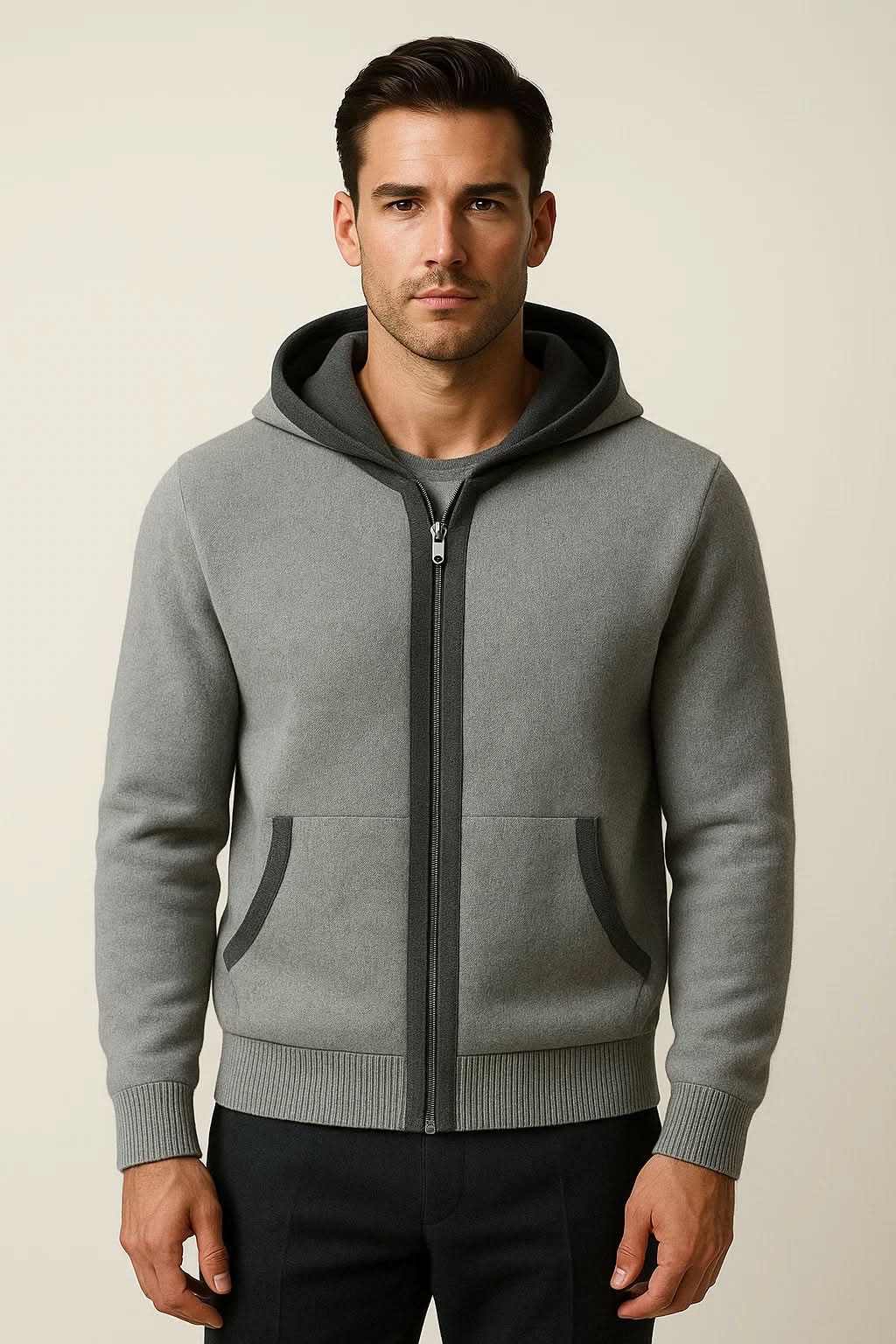 COMO HOODED CARDIGAN GREY