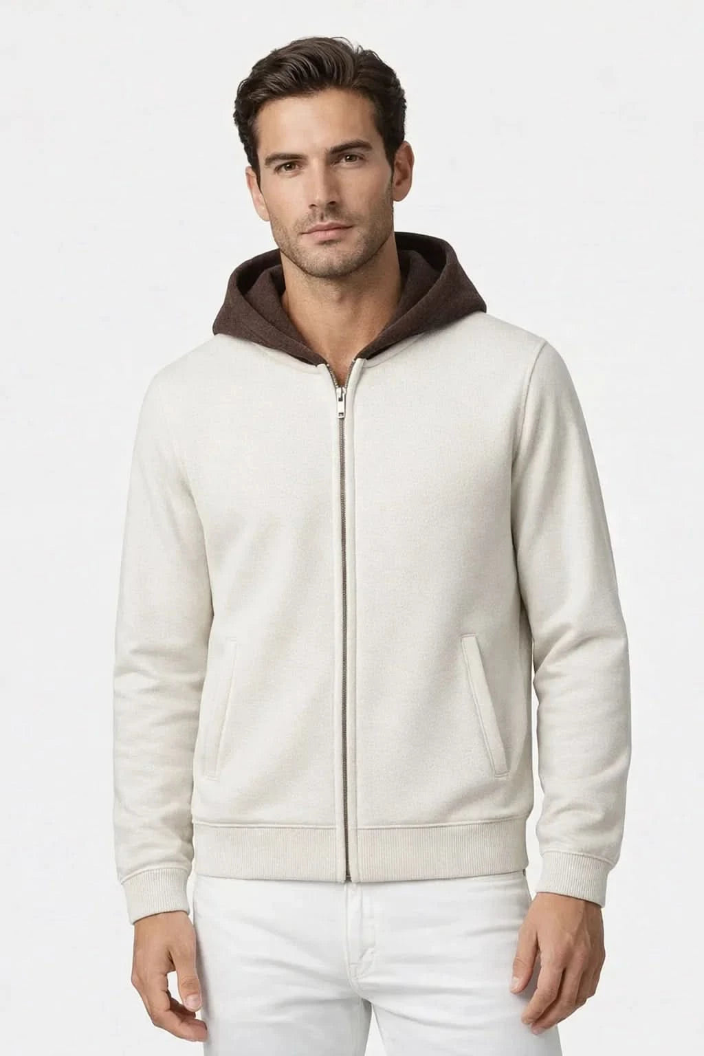 Luca Zip Up Sweater White
