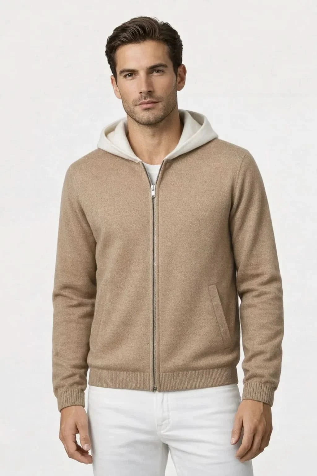 Luca Zip Up Sweater Camel