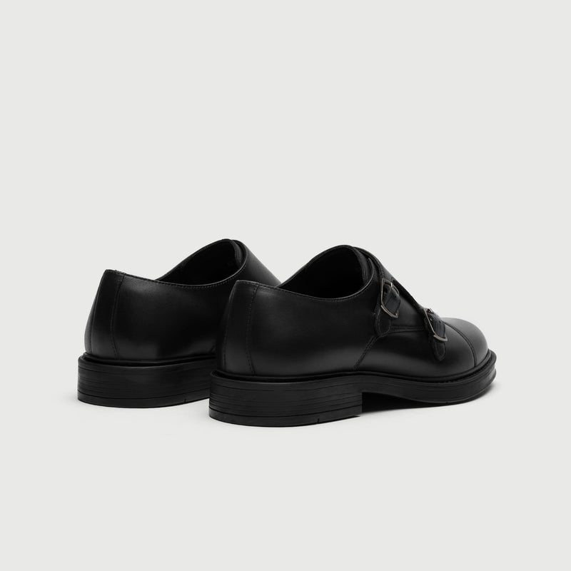 Black Leather Double Monk Shoe