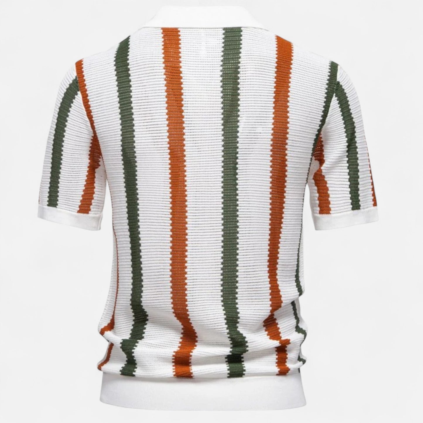 The Gentleman’s Brand | Striped Knit Polo – Men’s Short Sleeve Button-Up Shirt in Lightweight Retro Crochet Style