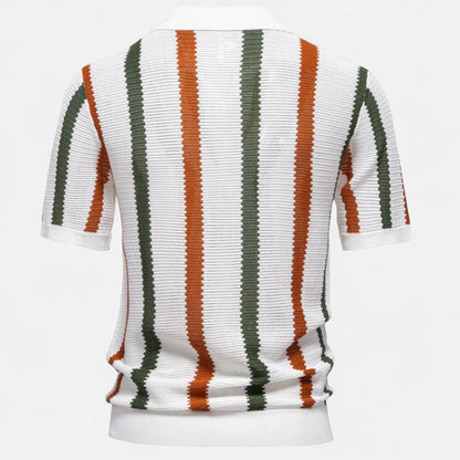 The Gentleman’s Brand | Striped Knit Polo – Men’s Short Sleeve Button-Up Shirt in Lightweight Retro Crochet Style