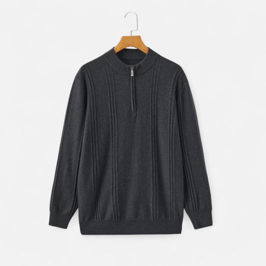 The Gentleman’s Brand | 100% Cashmere Ribbed Half‑Zip – Men’s Tailored Fit, Full‑Length Zip, Dense Knit Neutral Layering Staple