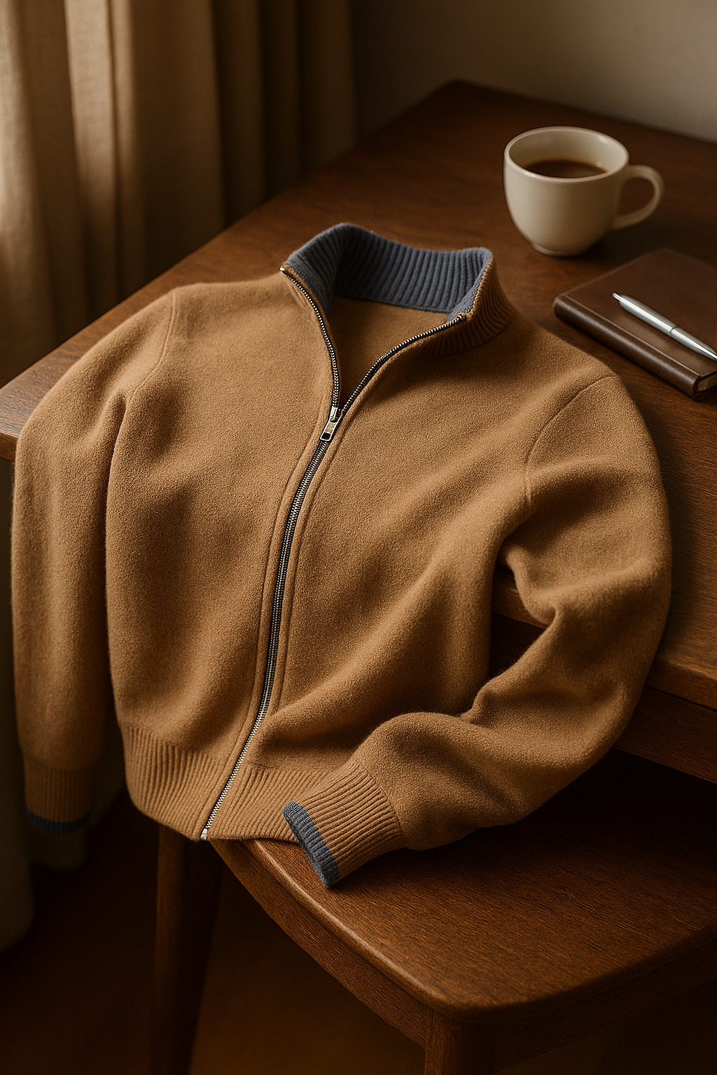 Leonardo Zip Cardigan Beige