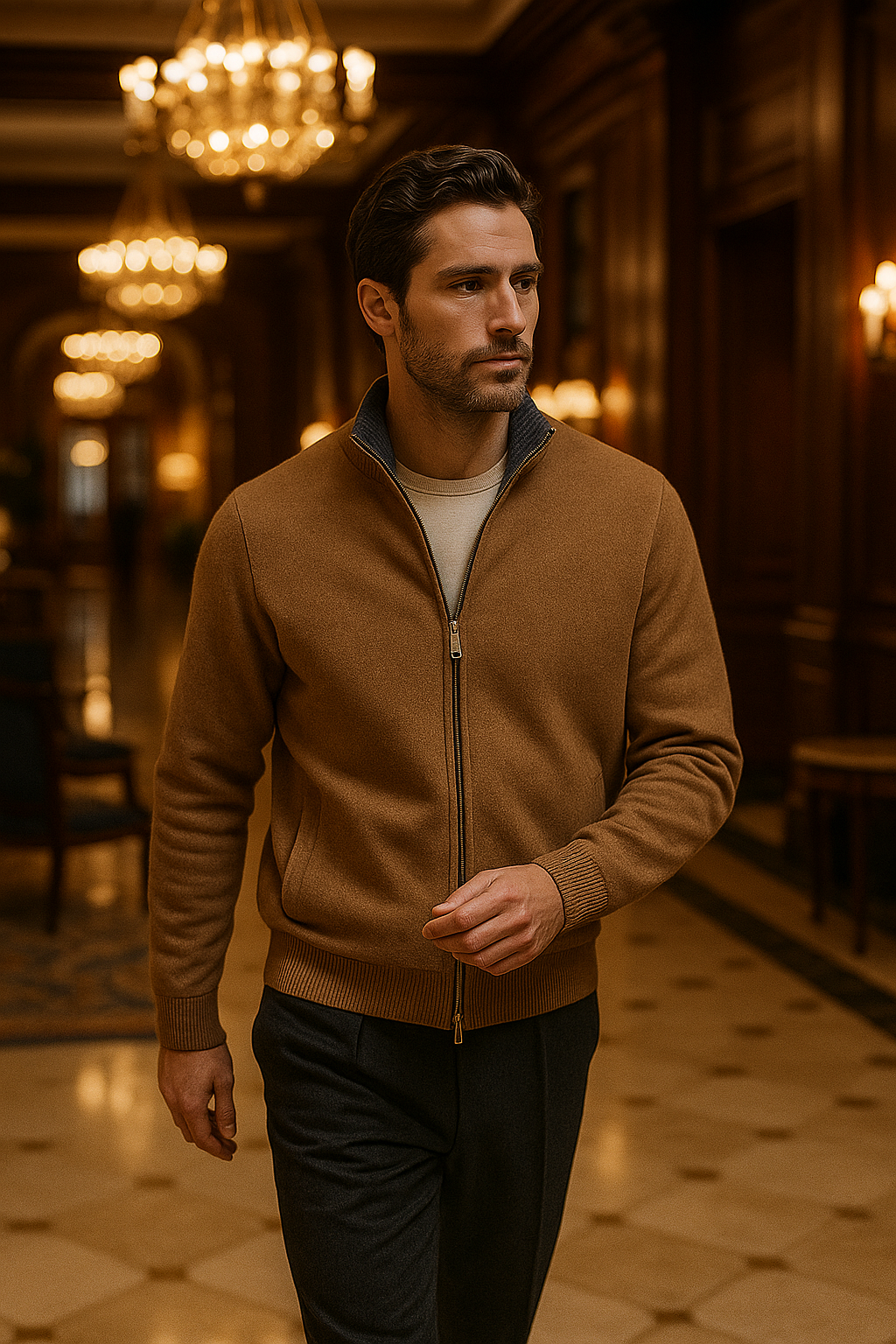 Leonardo Zip Cardigan Beige
