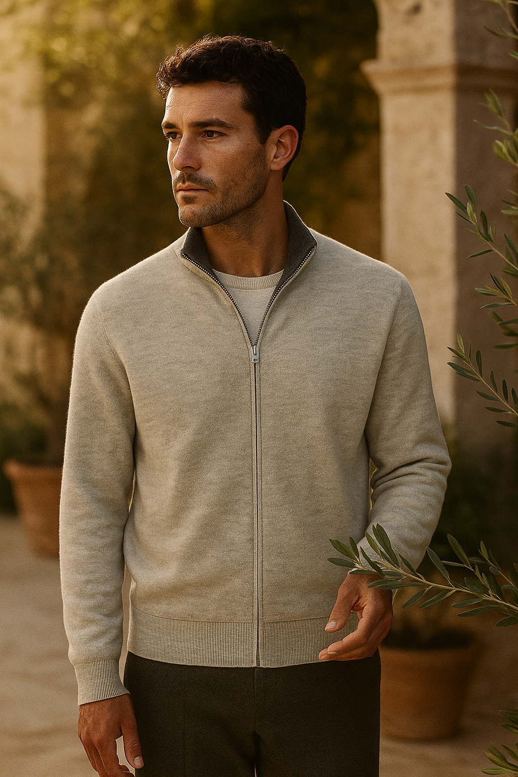 Marciello Reversible Cashmere Zip Knit Grey & Dark Grey