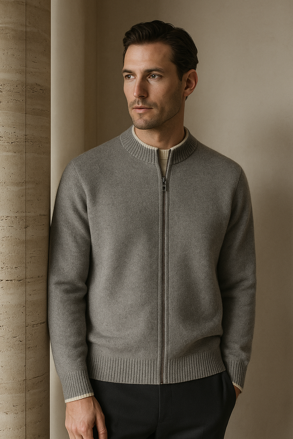 Leonardo Zip Cardigan Grey