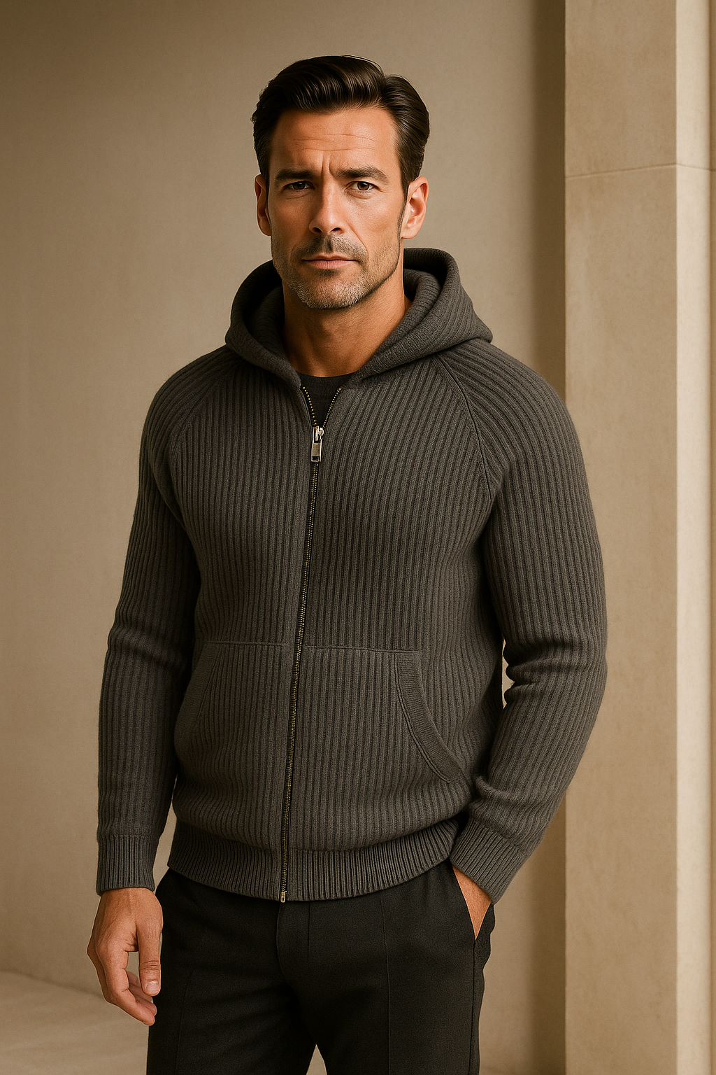 Georgio Hooded Knit Dark grey