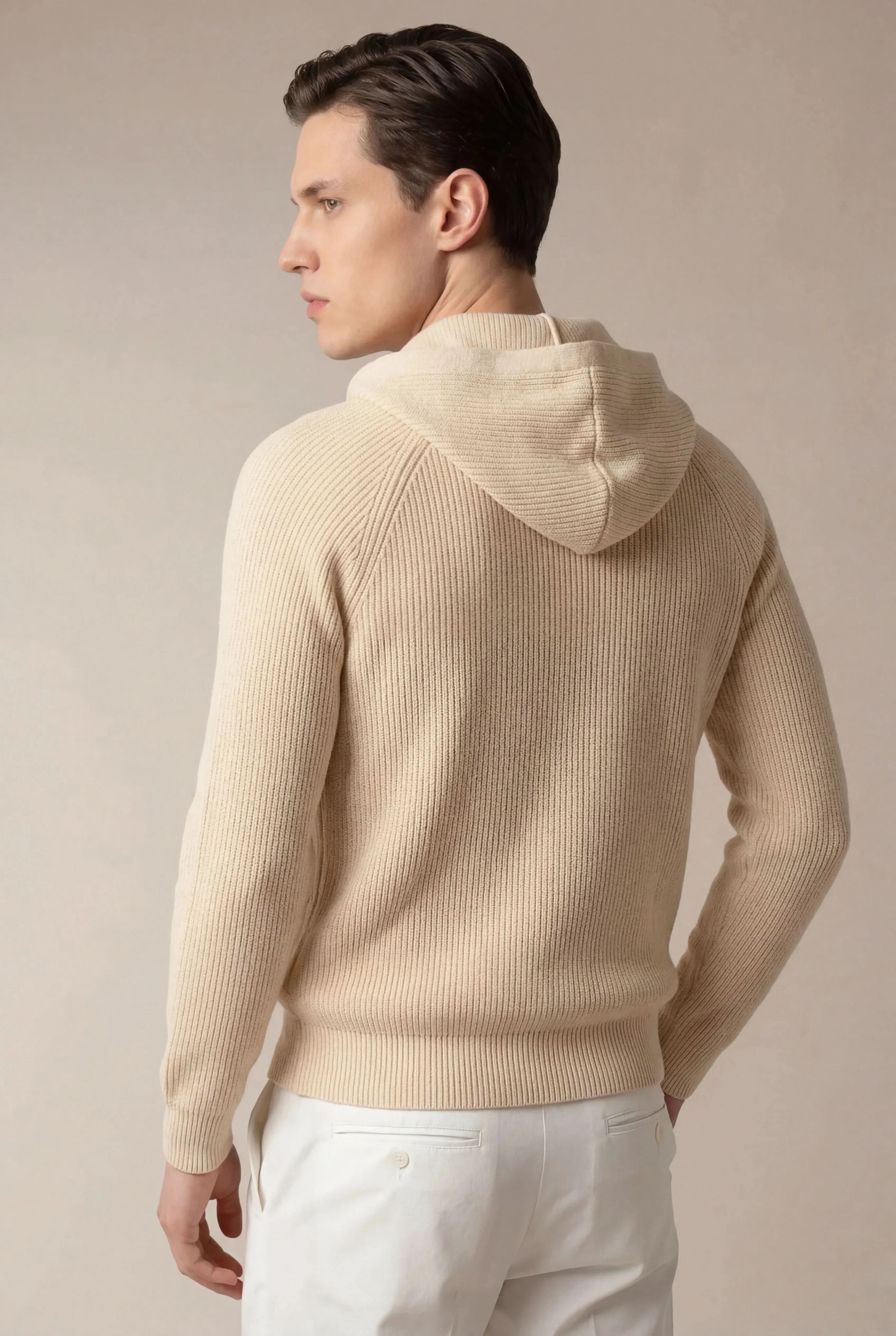 SIRO BEIGE CABLE KNIT HOODIE