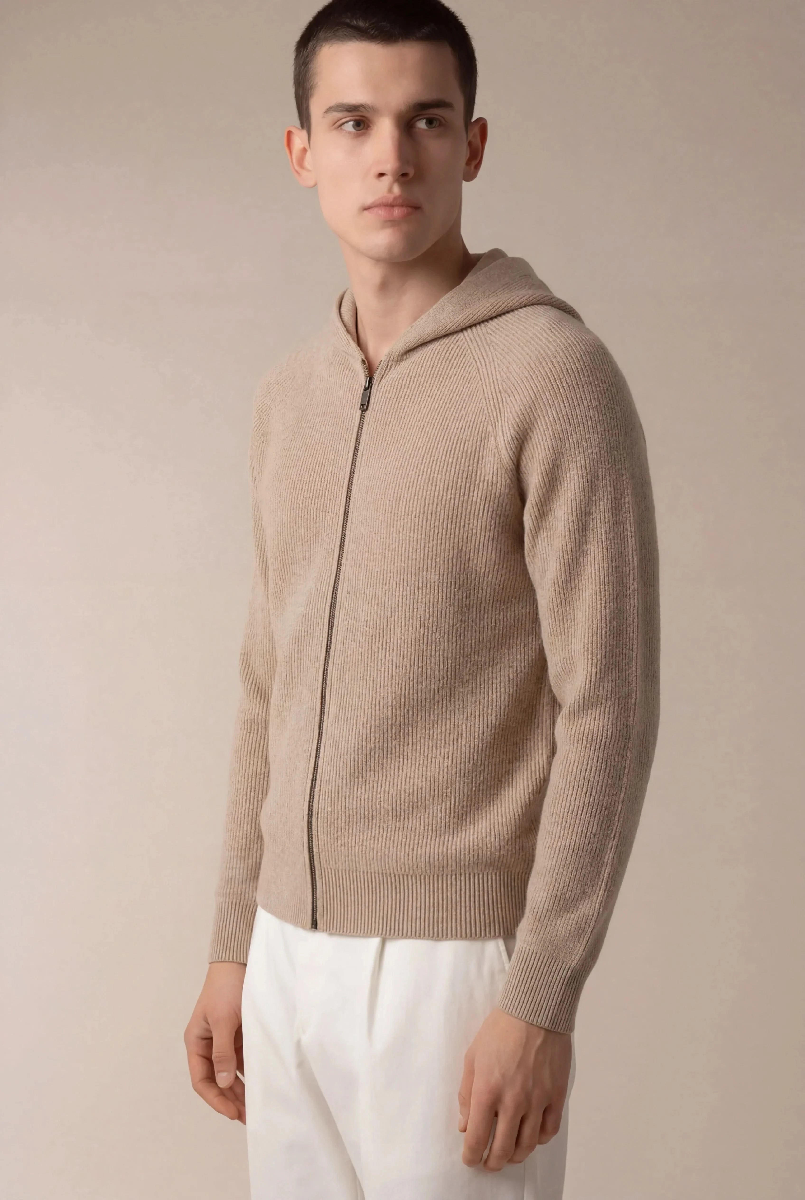 SIRO TAUPE CABLE KNIT HOODIE