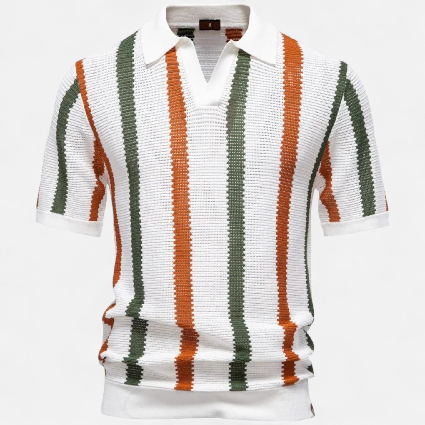 The Gentleman’s Brand | Striped Knit Polo – Men’s Short Sleeve Button-Up Shirt in Lightweight Retro Crochet Style