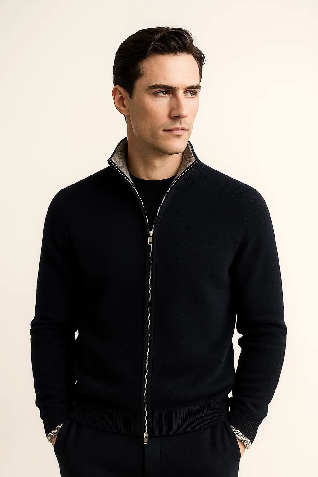 Leonardo Zip Cardigan Navy