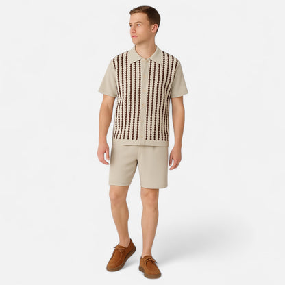 The Gentleman's Brand | Men's Retro Knit Polo & Shorts Set | Lightweight Textured Co-ord | Summer Casualwear
