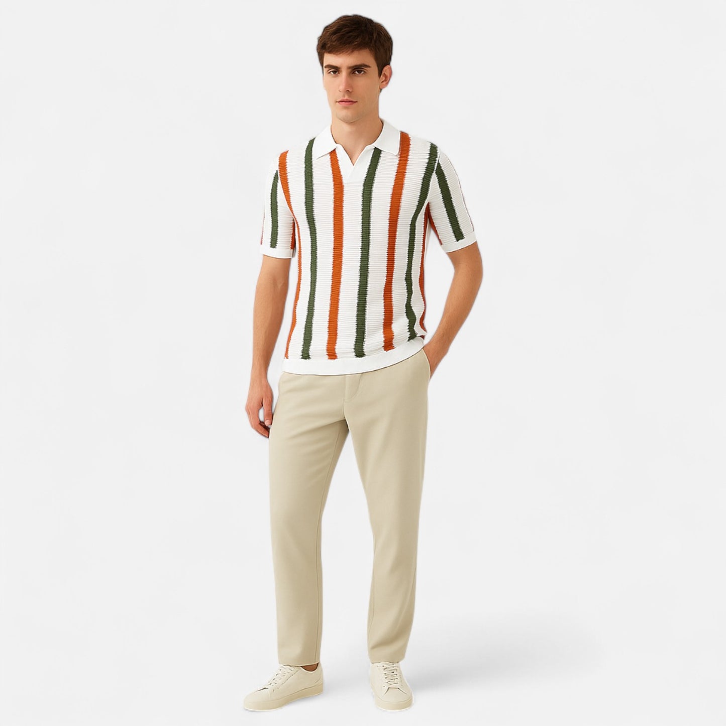 The Gentleman’s Brand | Striped Knit Polo – Men’s Short Sleeve Button-Up Shirt in Lightweight Retro Crochet Style