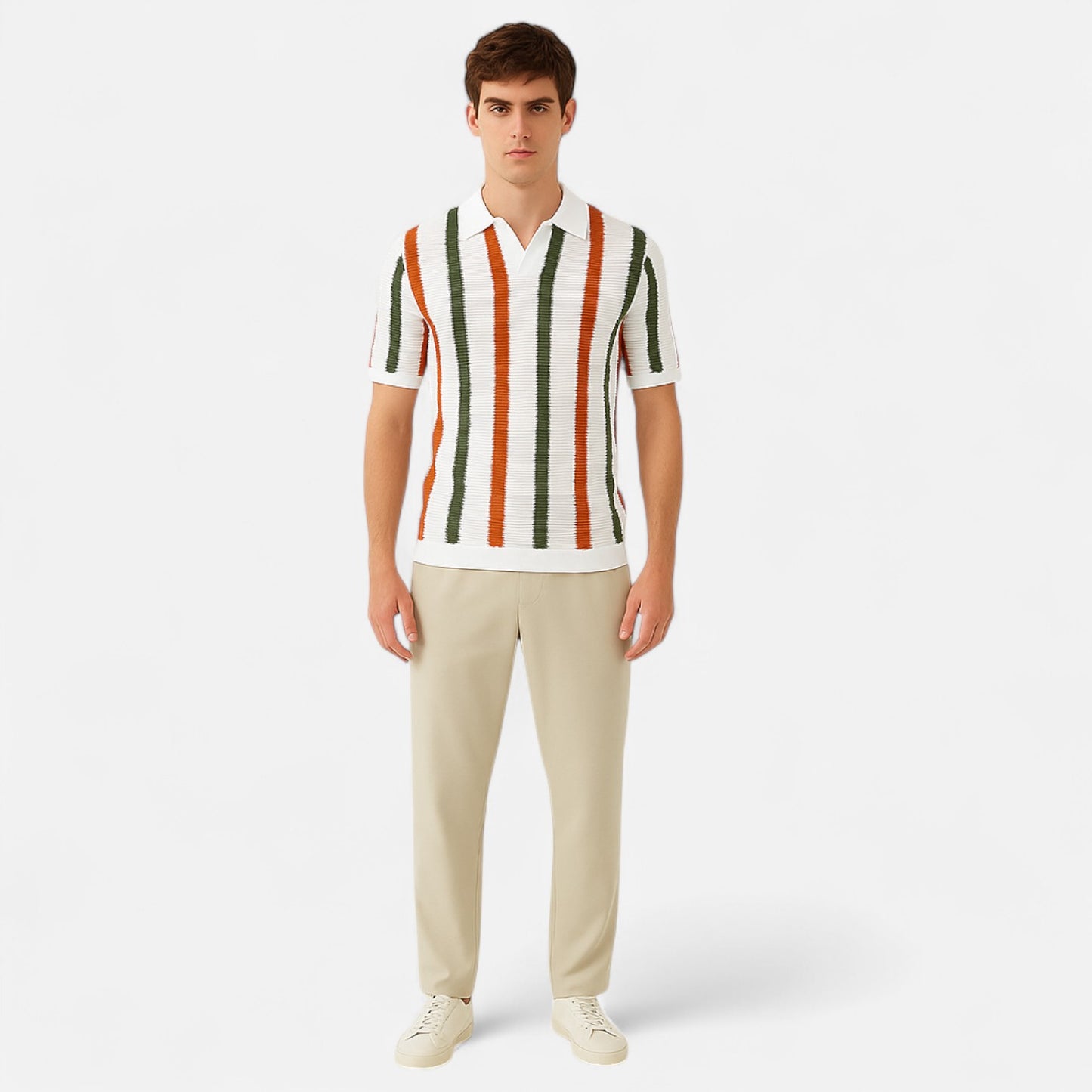 The Gentleman’s Brand | Striped Knit Polo – Men’s Short Sleeve Button-Up Shirt in Lightweight Retro Crochet Style