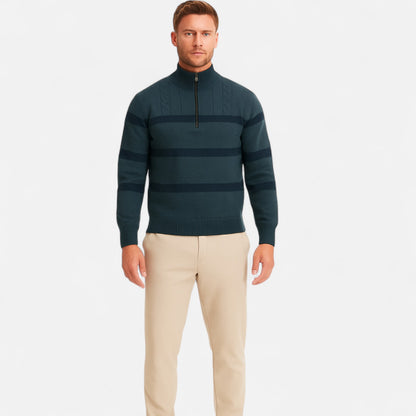 The Gentleman’s Brand | Striped Half‑Zip Sweater – Men’s Premium Merino Wool Blend Quiet‑Luxury Smart Layer