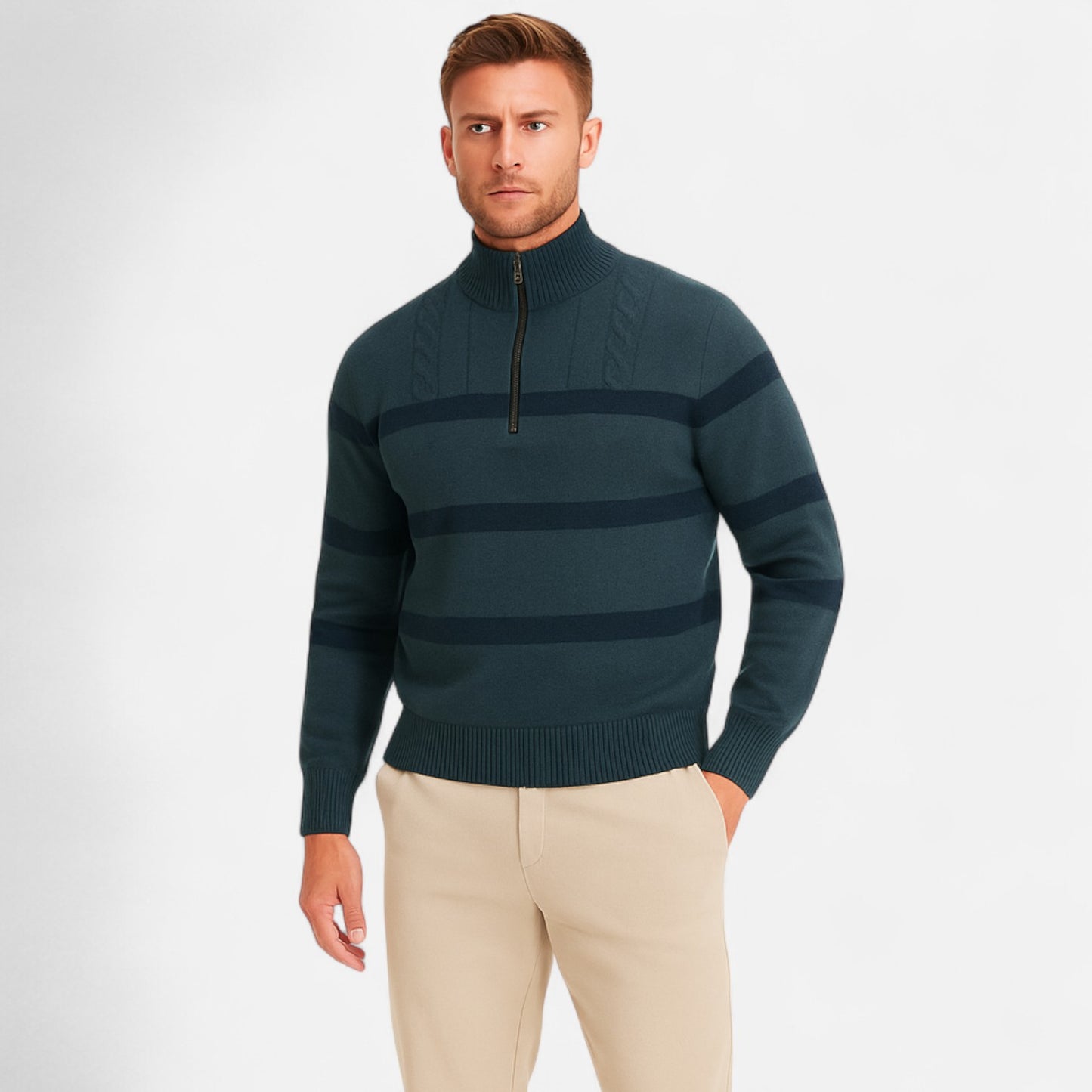 The Gentleman’s Brand | Striped Half‑Zip Sweater – Men’s Premium Merino Wool Blend Quiet‑Luxury Smart Layer