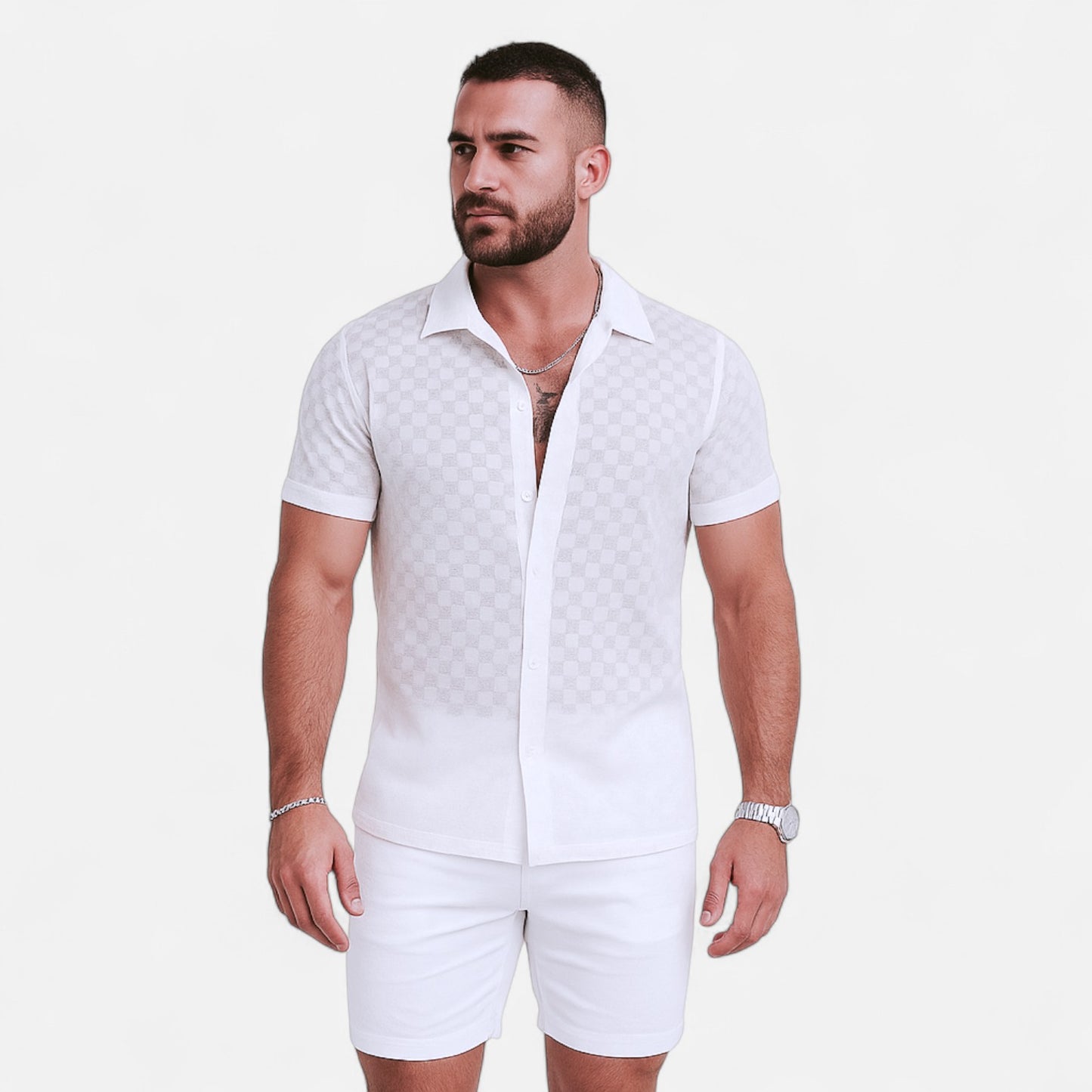 The Gentleman’s Brand | Knit Shirt – Men’s Breathable Button-Up with Lace Detail for Summer Smart Casual Wear