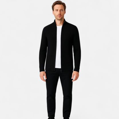 The Gentleman’s Brand | Men’s Cable Knit Jacket – Wool Blend in Navy, Grey, Black or Beige, Modern Fit Winter Layer