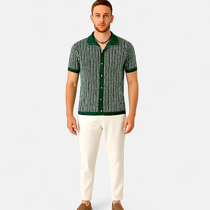 The Gentleman’s Brand | Striped Soft Knit Polo Shirt – Subtle Texture, Relaxed Precision