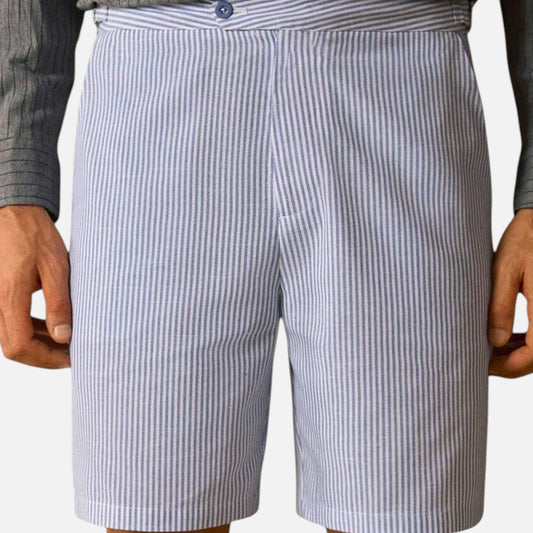 The Gentleman’s Brand | Men’s Cotton-Linen Striped Casual Shorts – Loose Relaxed Fit, Mid-Length, Breathable Summer Essential