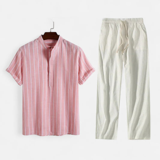 The Gentleman’s Brand | Men’s Linen Striped Relaxed Set – Lightweight, Breathable Drawstring Trousers with Wrinkle‑Free Summer Ensemble