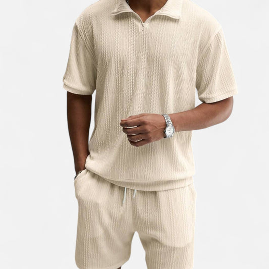 The Gentleman’s Brand | Men’s Minimalist Front-Zip Polo Set – Stretch Cotton Short-Sleeve Polo & Matching Shorts for Casual Lounge Wear