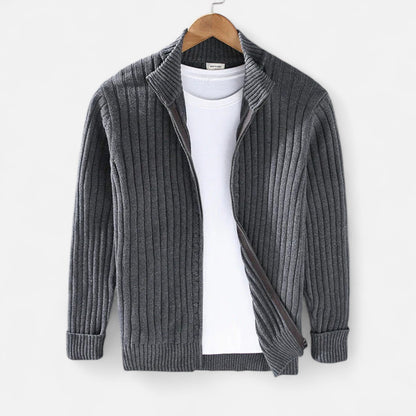 The Gentleman’s Brand | Men’s Cable Knit Jacket – Wool Blend in Navy, Grey, Black or Beige, Modern Fit Winter Layer