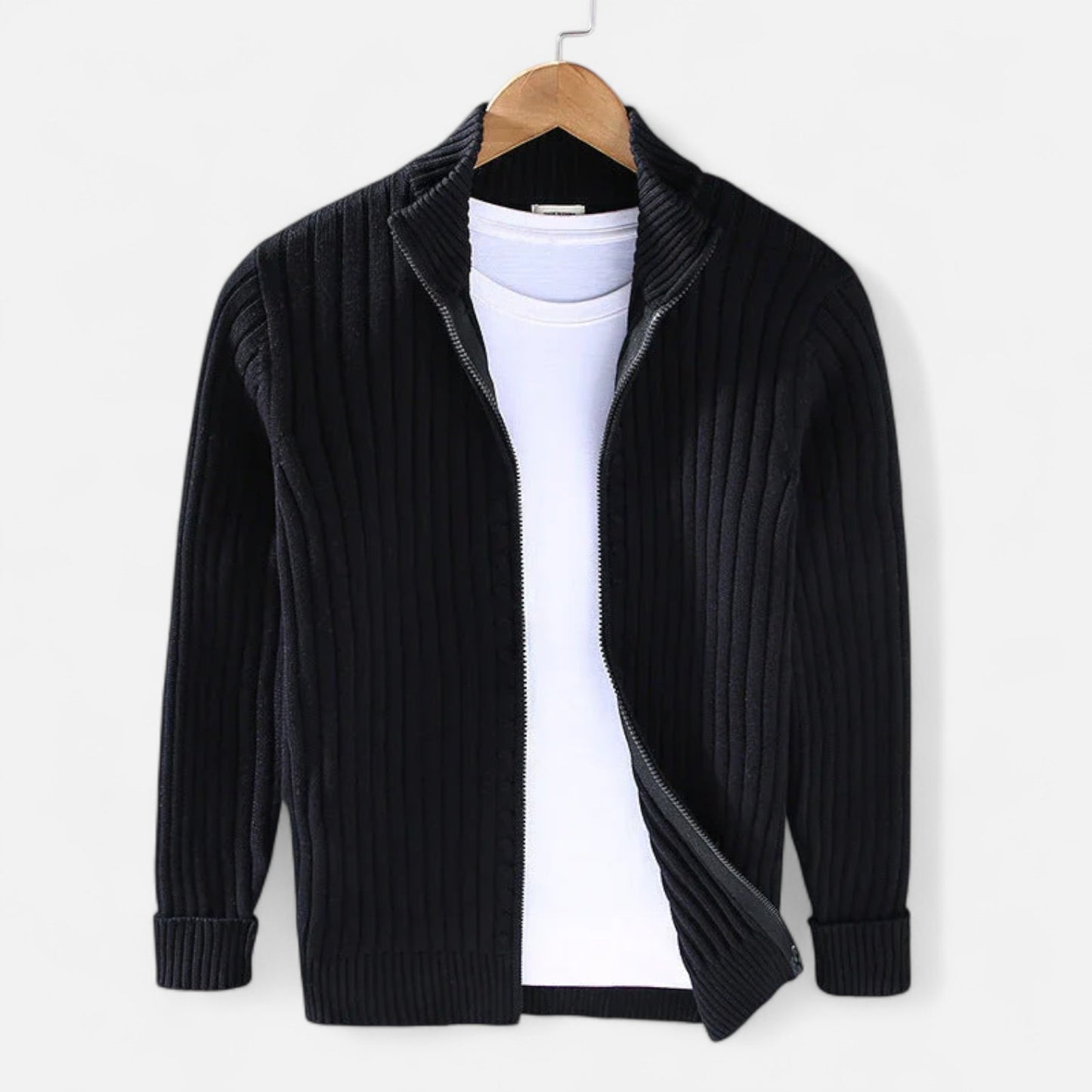 The Gentleman’s Brand | Men’s Cable Knit Jacket – Wool Blend in Navy, Grey, Black or Beige, Modern Fit Winter Layer