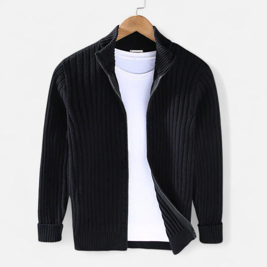 The Gentleman’s Brand | Men’s Cable Knit Jacket – Wool Blend in Navy, Grey, Black or Beige, Modern Fit Winter Layer