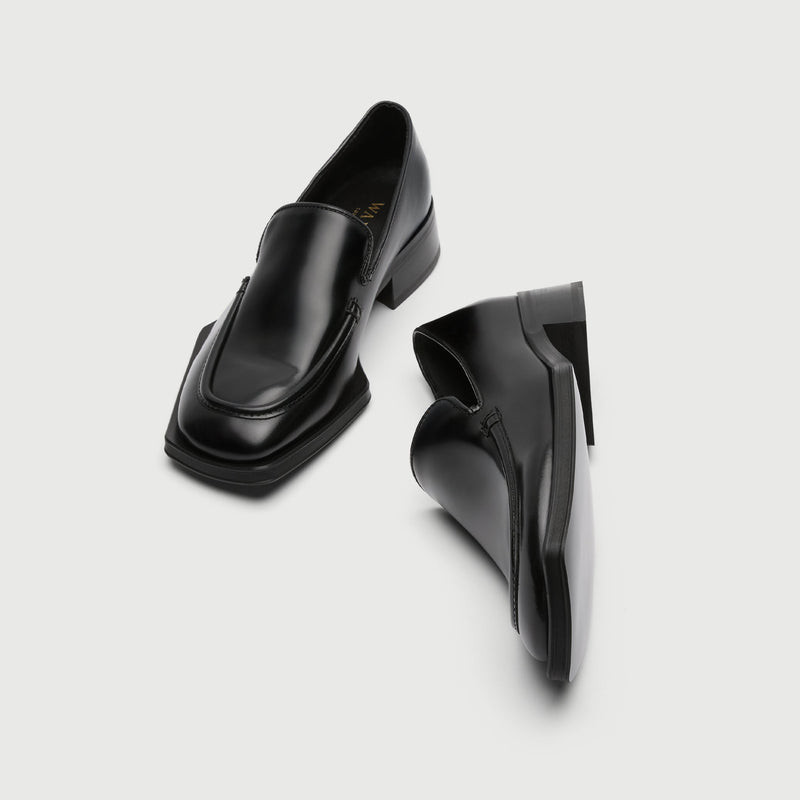 Black High Shine Leather Slip On Loafer