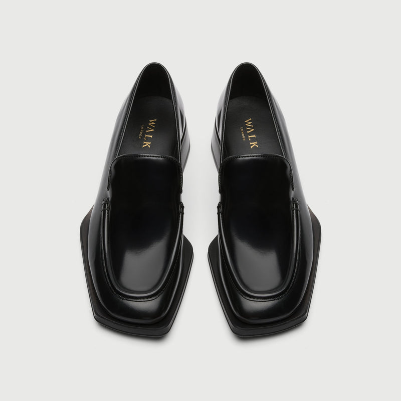 Black High Shine Leather Slip On Loafer