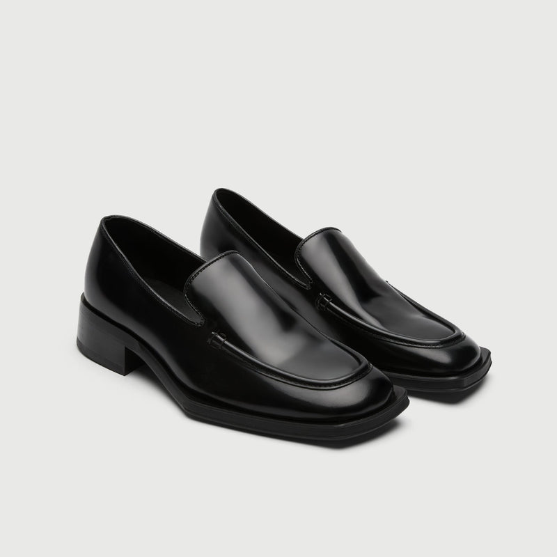 Black High Shine Leather Slip On Loafer