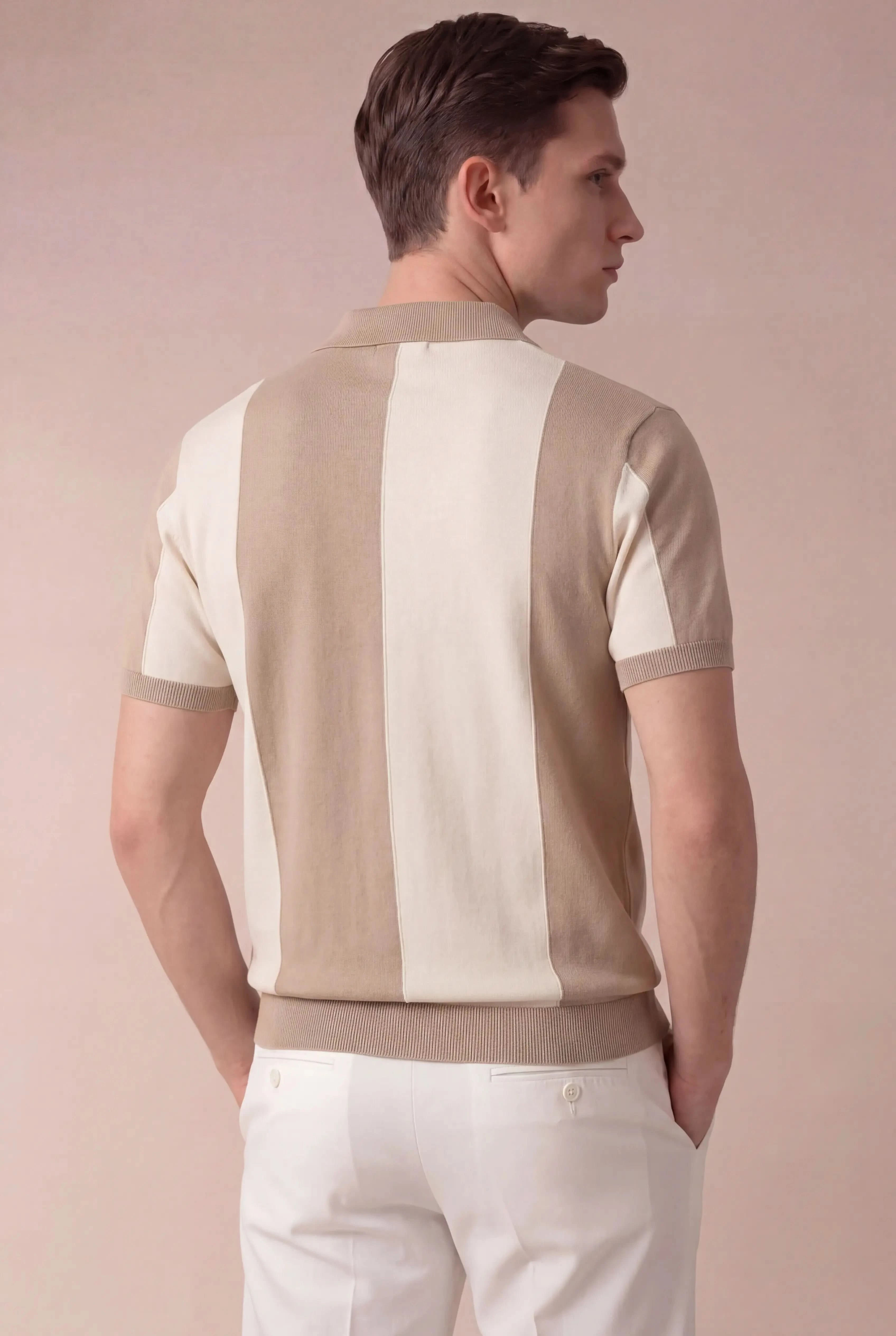 Contaro Colourblock Knit Polo Khaki