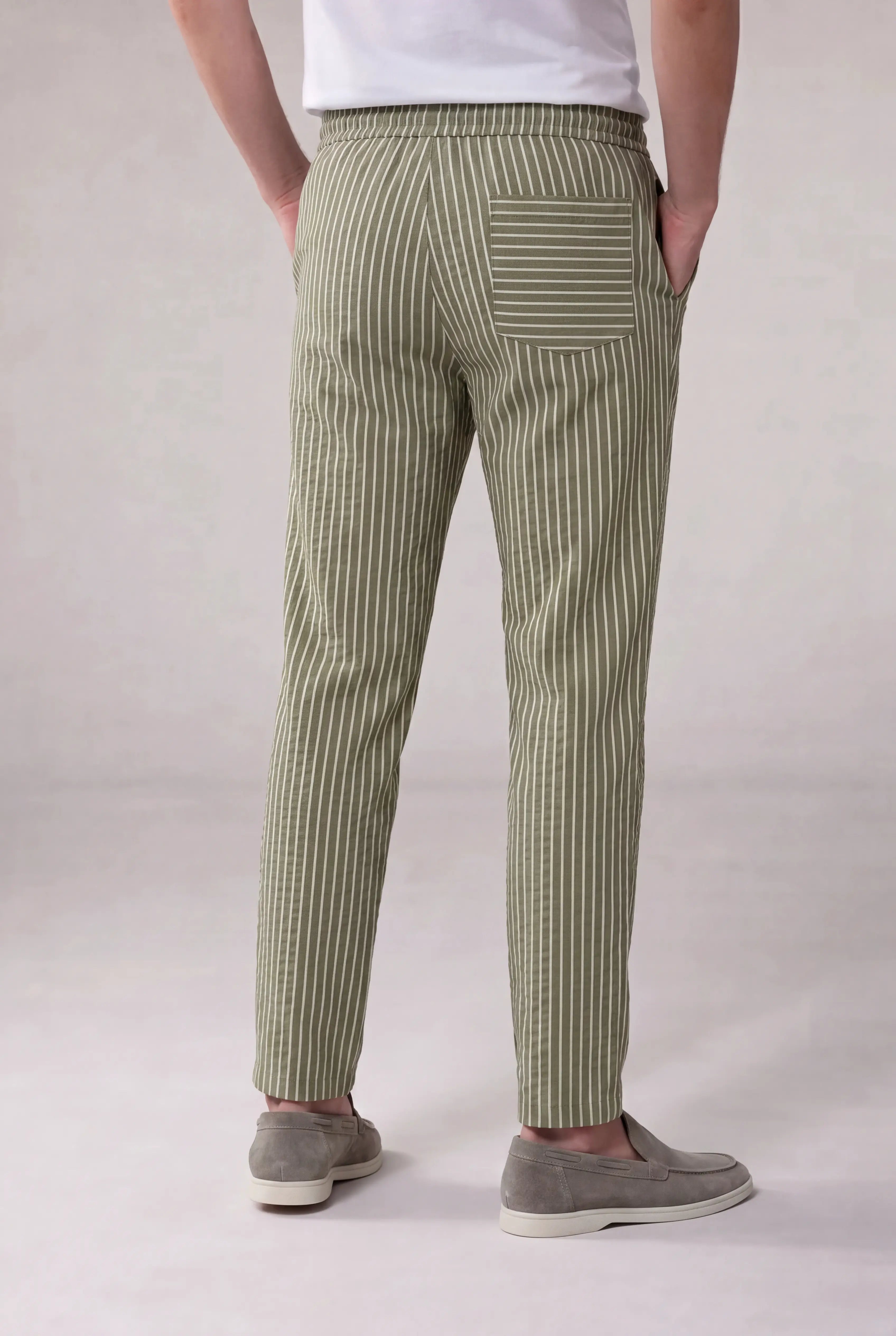 Nervino Striped Linen Trousers Olive