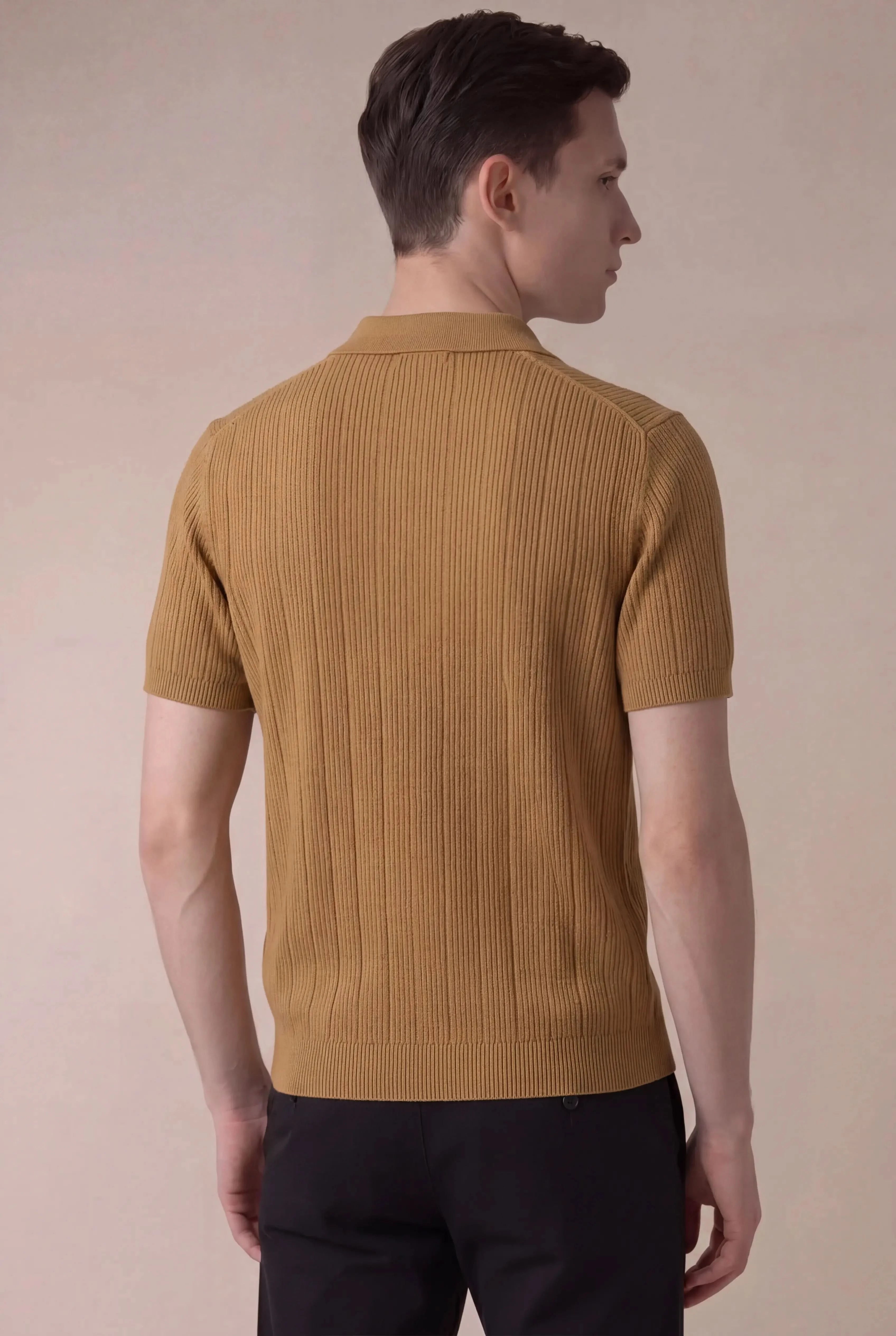 Prentaro Ribbed Knit Polo Caramel